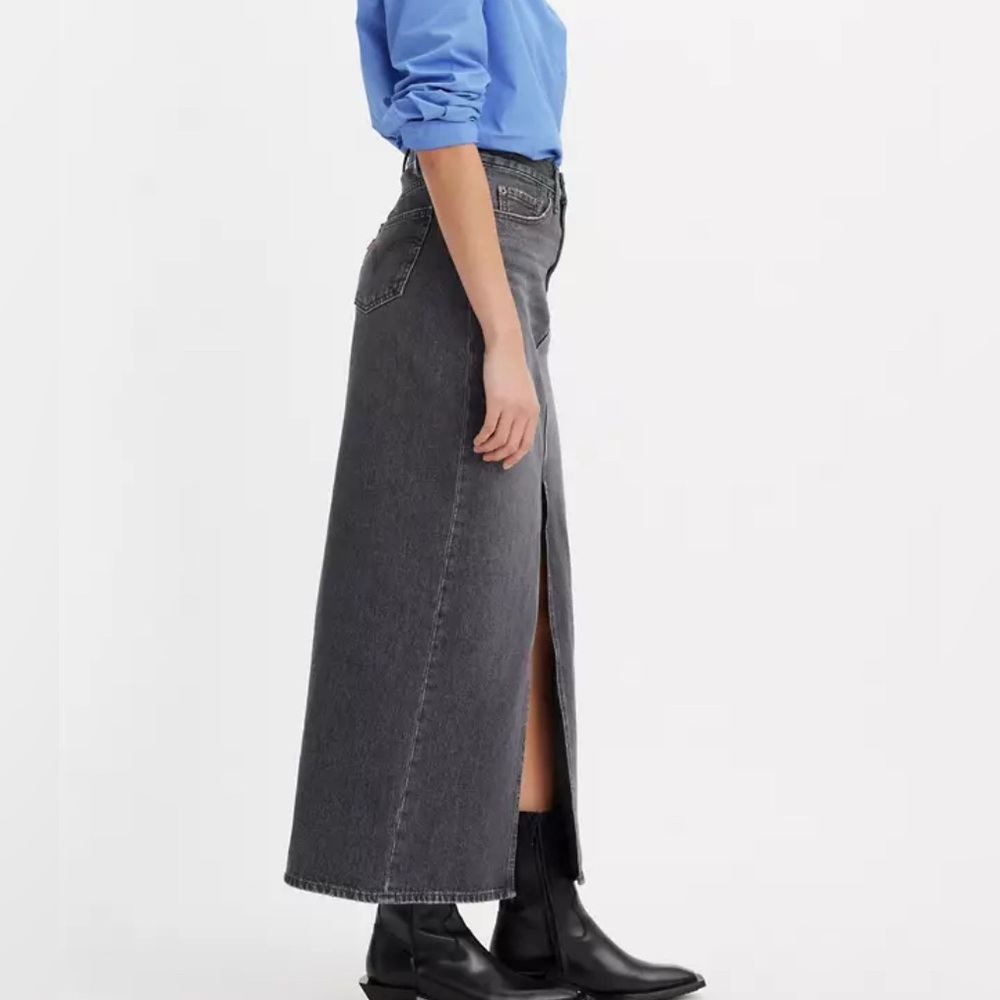 Levi's Ankle Column Denim Skirt Front Slit Black Gray Size 30 - Picture 8 of 17